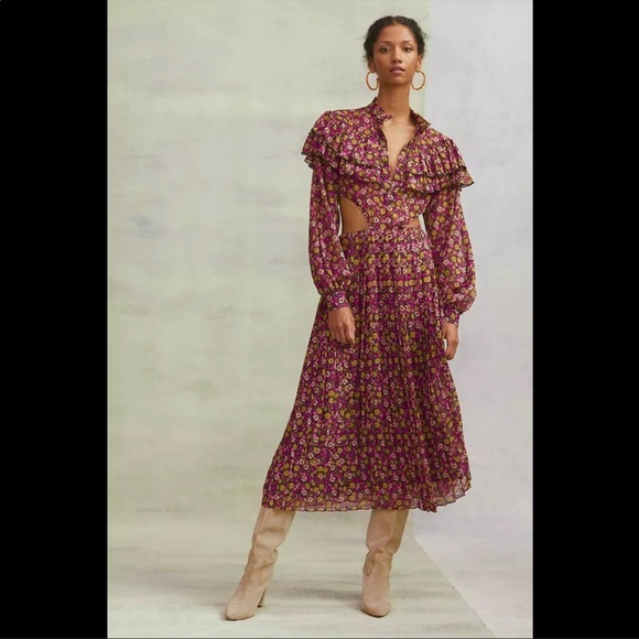 Ronny Kobo Ruffle Design Cut-Out Backless Floral Puff Sleeve Maxi Dress Pink - Picture 8 of 8